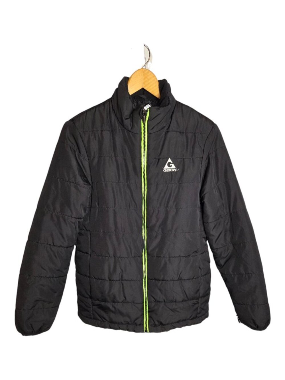 Gerry Kids Large 14/16 Black Puffer Jacket Neon Green Zip Winter Insulated Coat